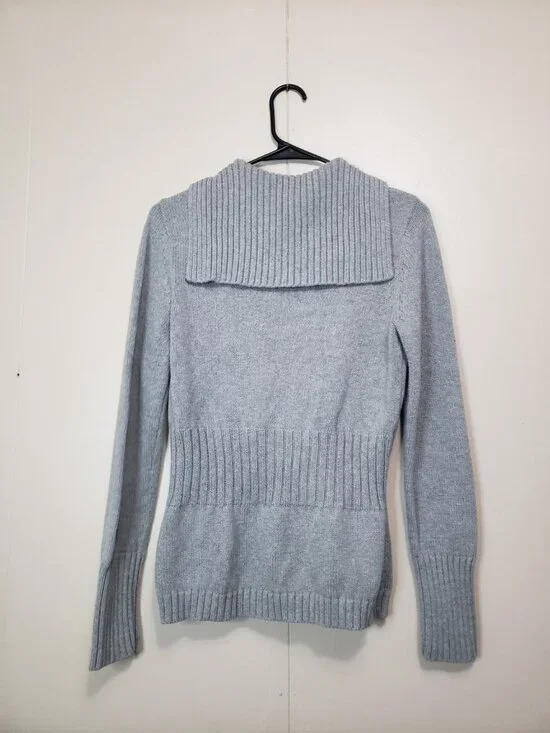 Tommy Hilfiger Womens S Sweater Gray Full Zip 100% Cotton Ribbed Spell Out Logo - Picture 2 of 6